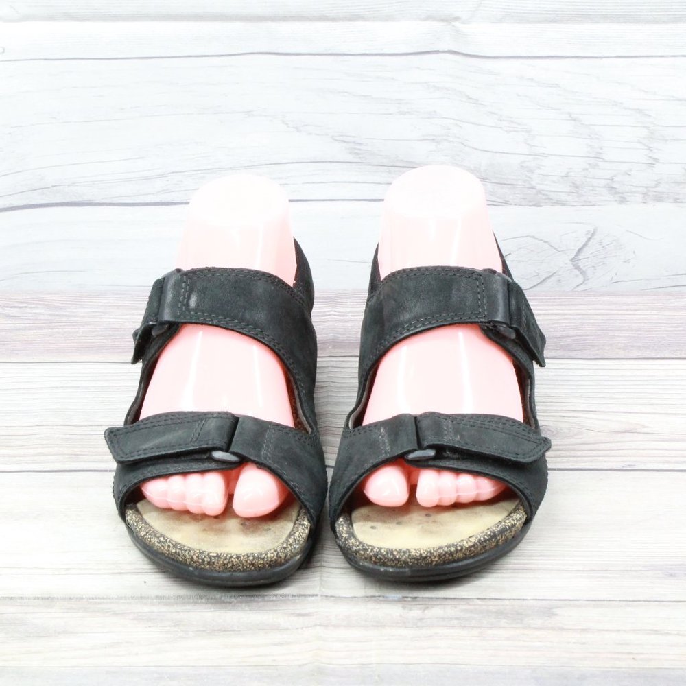 ECCO Cosmo Black Leather Cork Sling Back Comfort Sandals Size 39 / 8 - Picture 5 of 10
